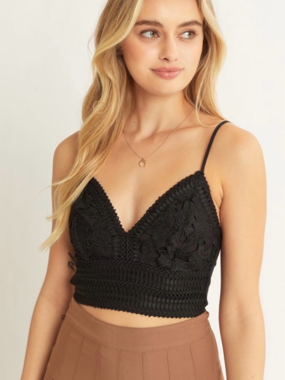 Black Lace Crochet Bralette Crop Top